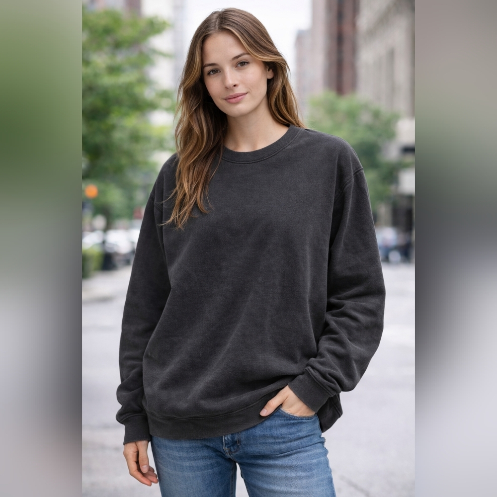 Brandy Melville Women Charcoal Gray Oversized Crewneck Sweatshirt One Size Cotto